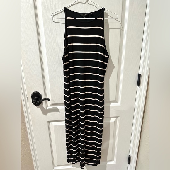 TED BAKERLinn Black and Blush Pink Striped Jersey Bodycon Midi Tank Dress